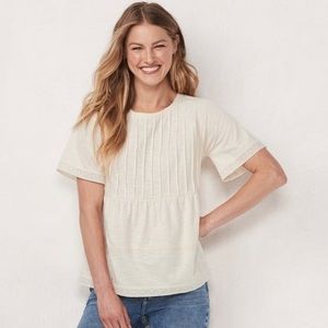 LC Lauren Conrad Pintuck Lace Hem Tee Dull Black